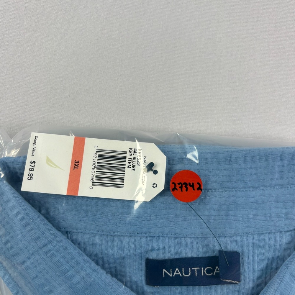 Nautica Shirt Mens 3XL Blue Seersucker Button Up Stretch Casual Camp NEW - Picture 9 of 9